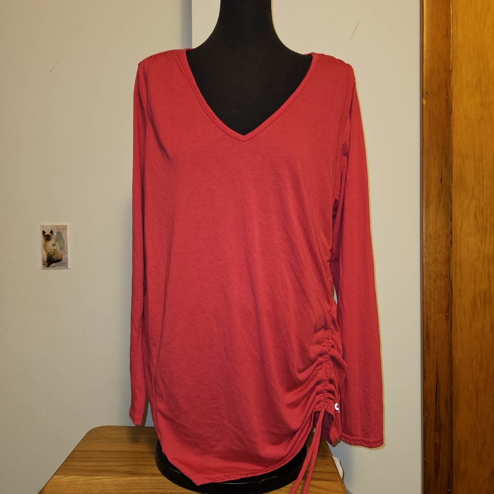 Gap Fit Women's V-Neck Side Ruched Fuschia Pink Top Large Yoga Athleisure